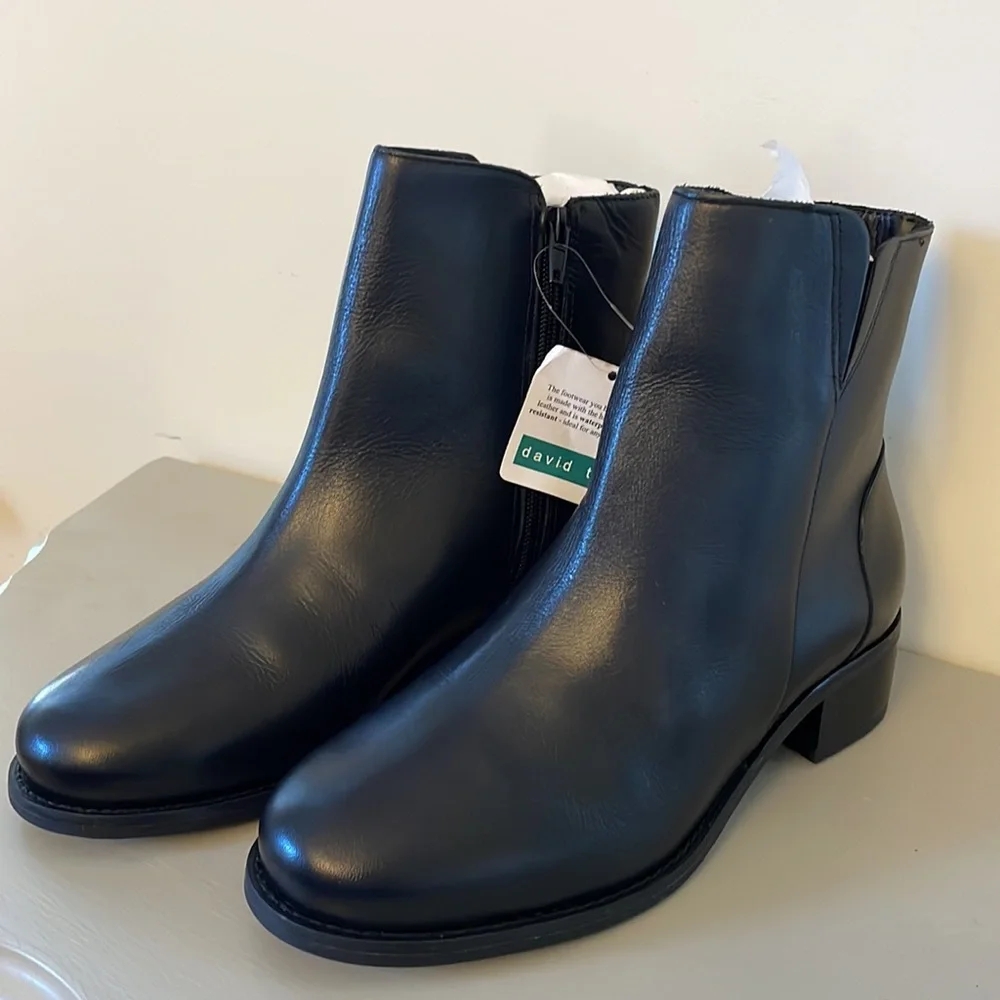 David Tate Black Leather Chelsea-Ankle Boots